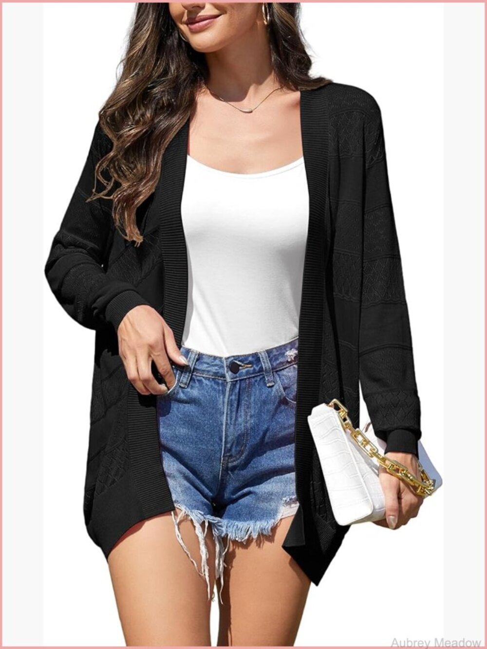 Open Front Crochet Knit Cardigan Long Sleeve Lightweight Summer
